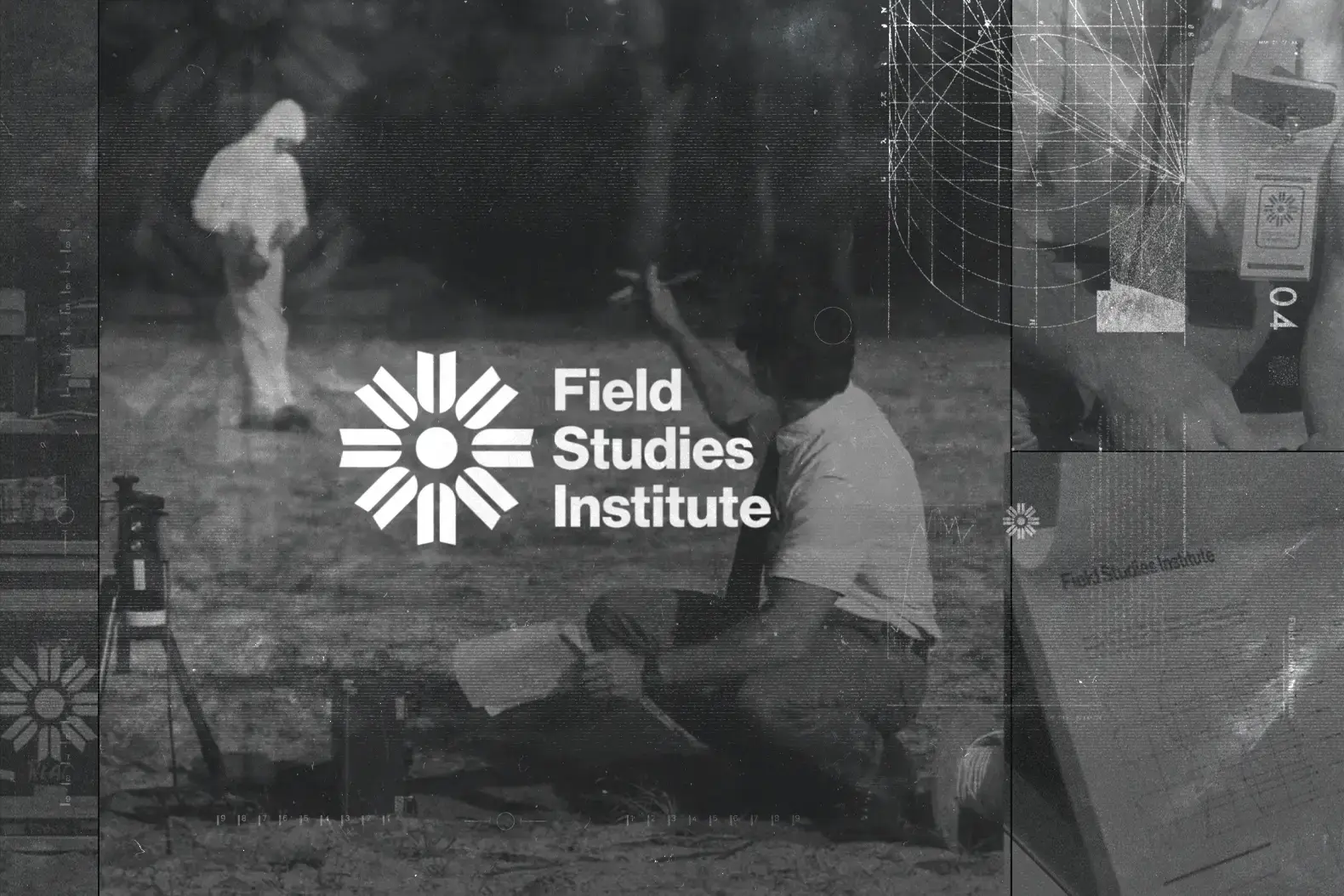 An image of a researcher kneeling in a field, with a Field Studies Institute logo overlay.